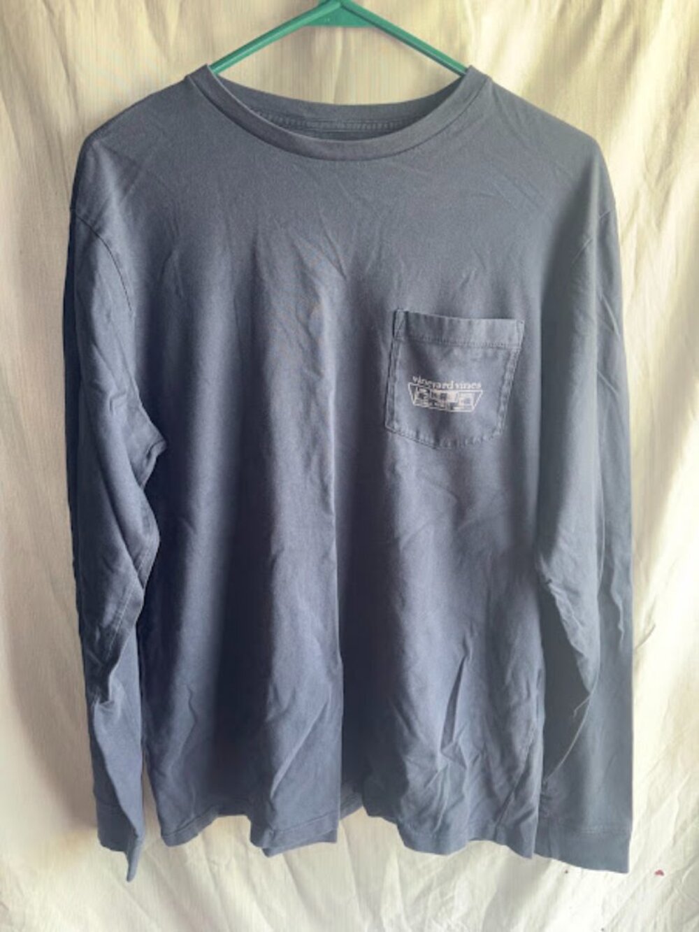 Vintage Vineyard Vines Hockey Long Sleeve Navy Blue Pocket Tee Men's Size Small